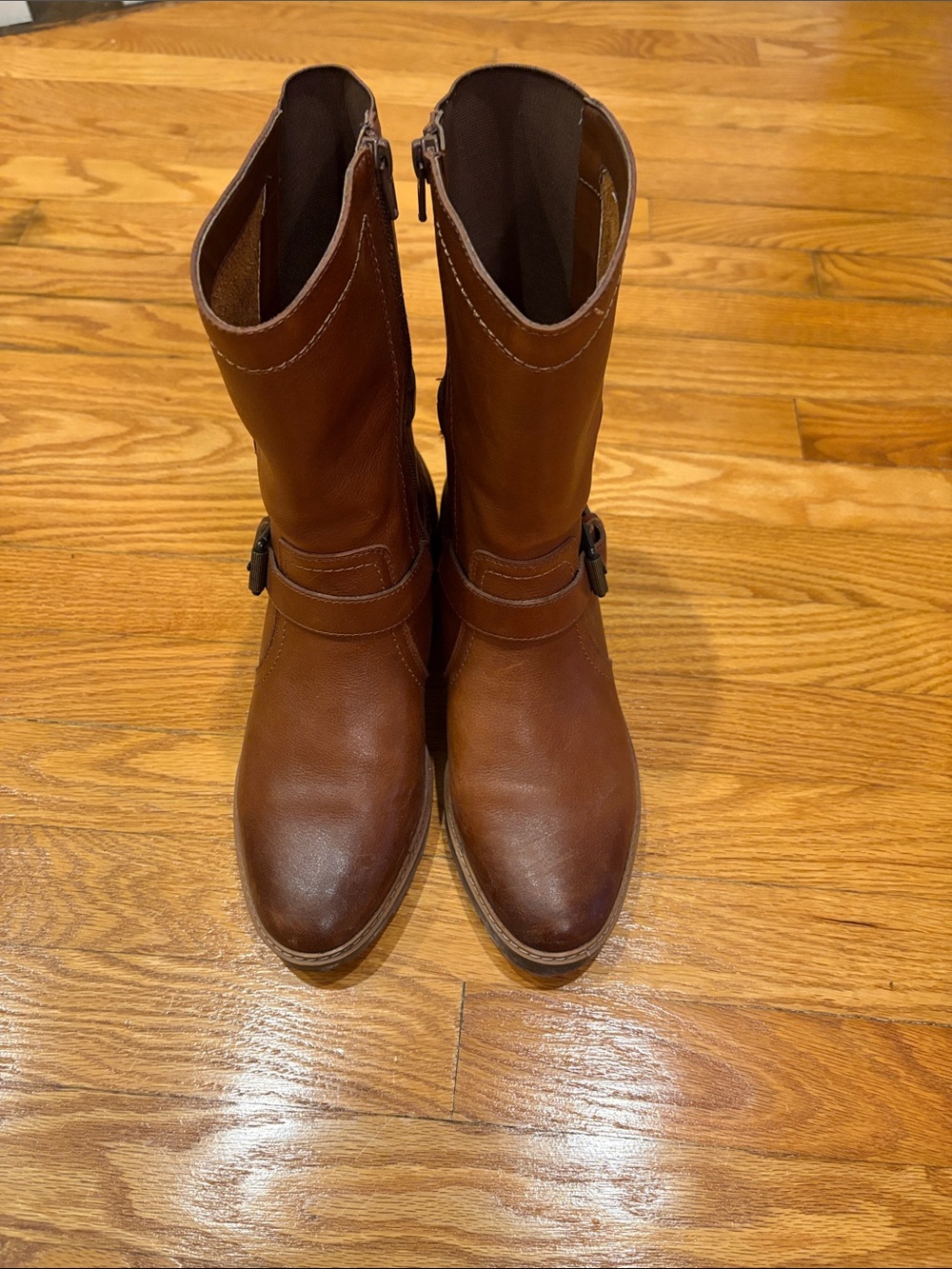 Naturalizer Brown Leather Mid-Calf Heeled Boots